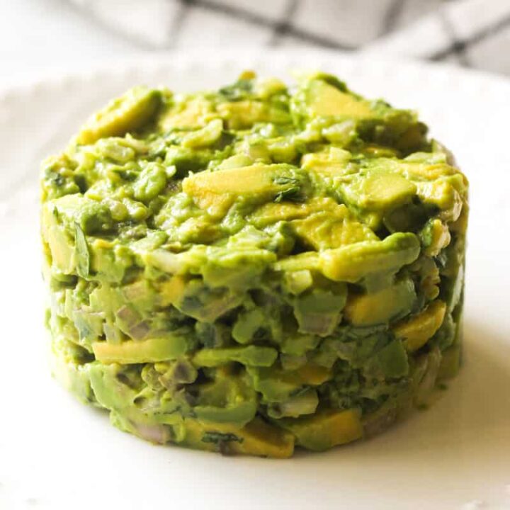 avocado tartare on the white plate